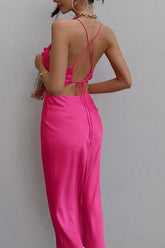 Satin Tie-back Criss-cross Cami Dress with Rose Pattern InsStreet